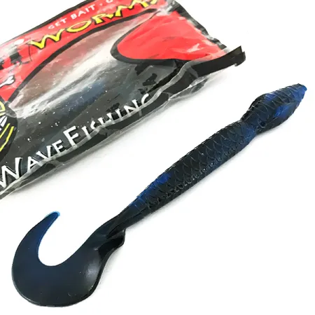 Wave Worms vinilos, Negro / Purpurina Azul, 13 cm, cola de hoz, #6959