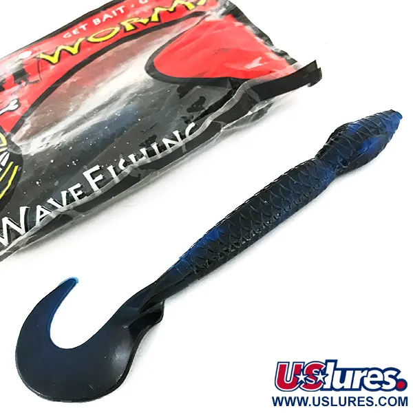 Wave Worms vinilos, Negro / Purpurina Azul, 13 cm, cola de hoz, #6959