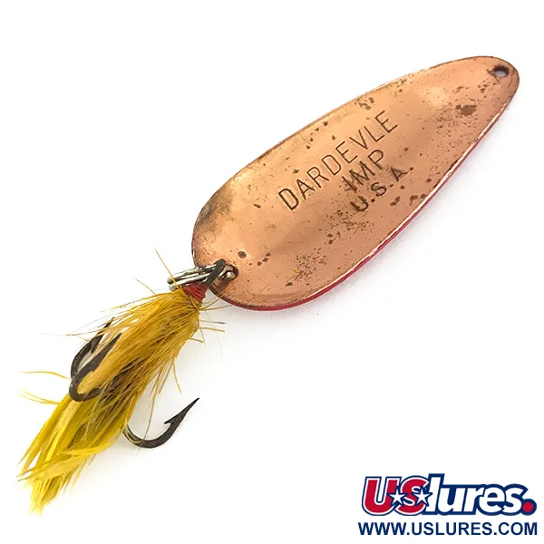 Eppinger Dardevle Imp Cuchara, Rojo / Blanco / Cobre, 11g, Plumas, #7790