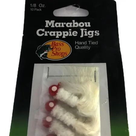 Bass Pro Shops Marabou Crappie Jig, Blanco / Rojo, 4g, Atado a Mano, #9515