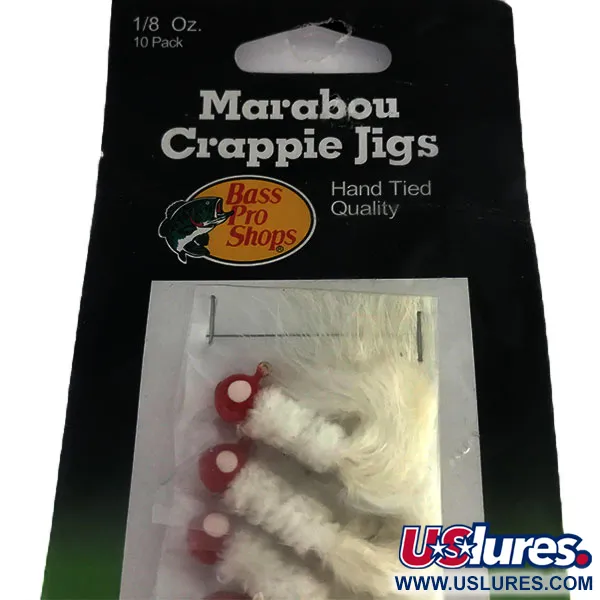 Bass Pro Shops Marabou Crappie Jig, Blanco / Rojo, 4g, Atado a Mano, #9515
